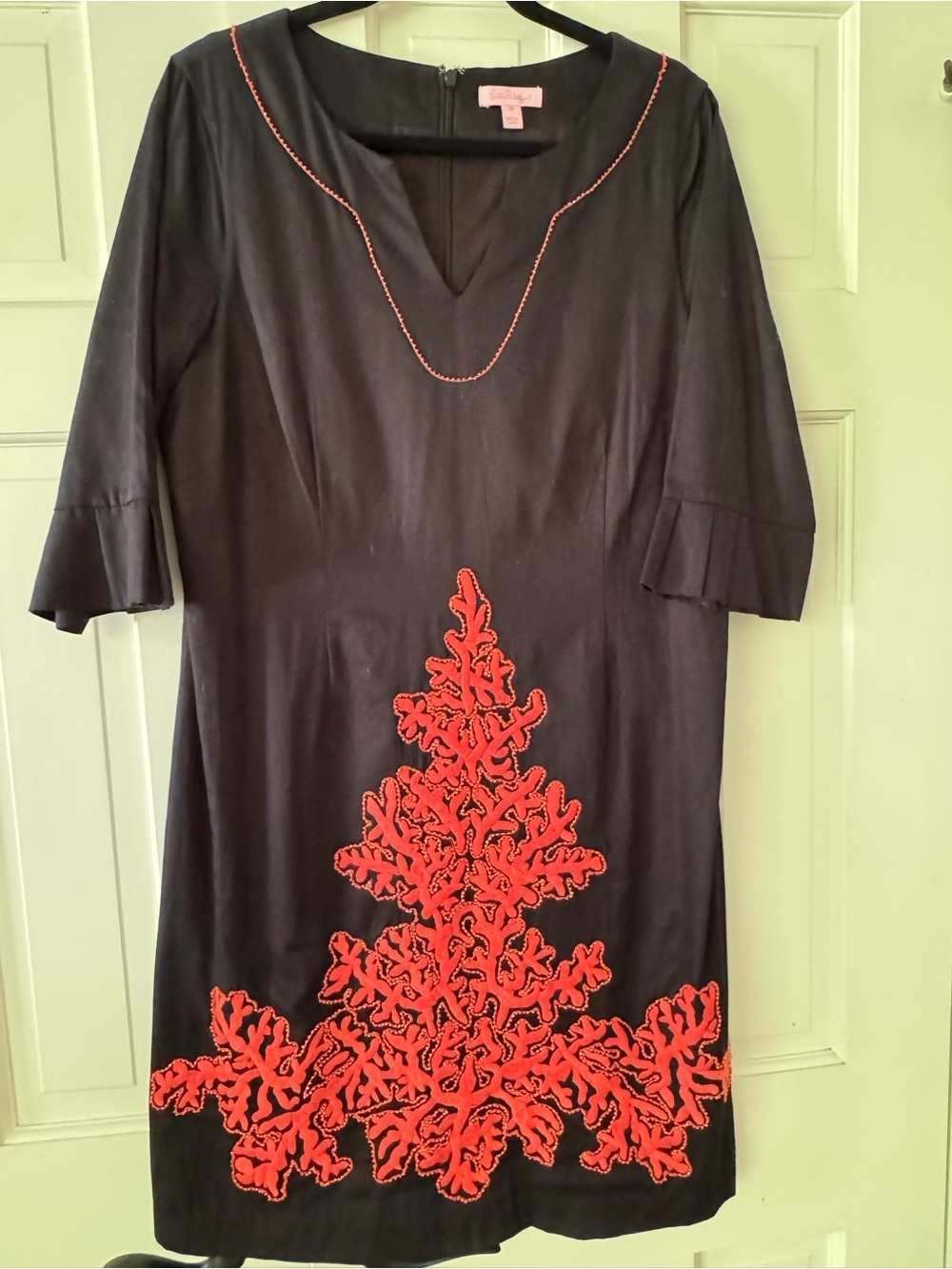 Lilly Pulitzer Black Tunic Dress with Red Embroidered and Beaded Applique